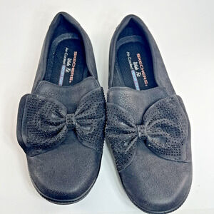 Skechers Wide Fit Slip On Shoes Black Bow Air Cooled Memory Foam Women 8.5
